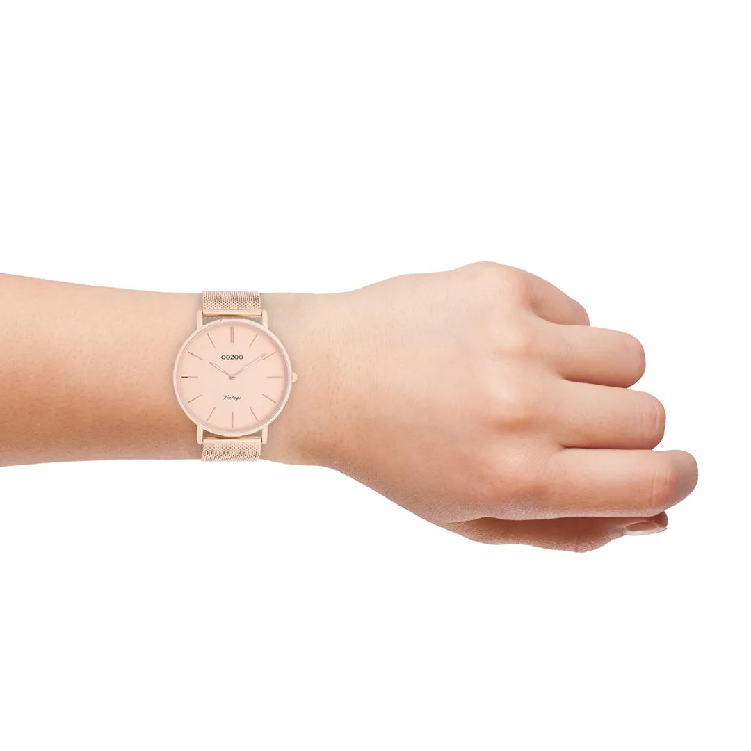 Rose gold coloured OOZOO watch with rose gold coloured metal mesh bracelet - C9920