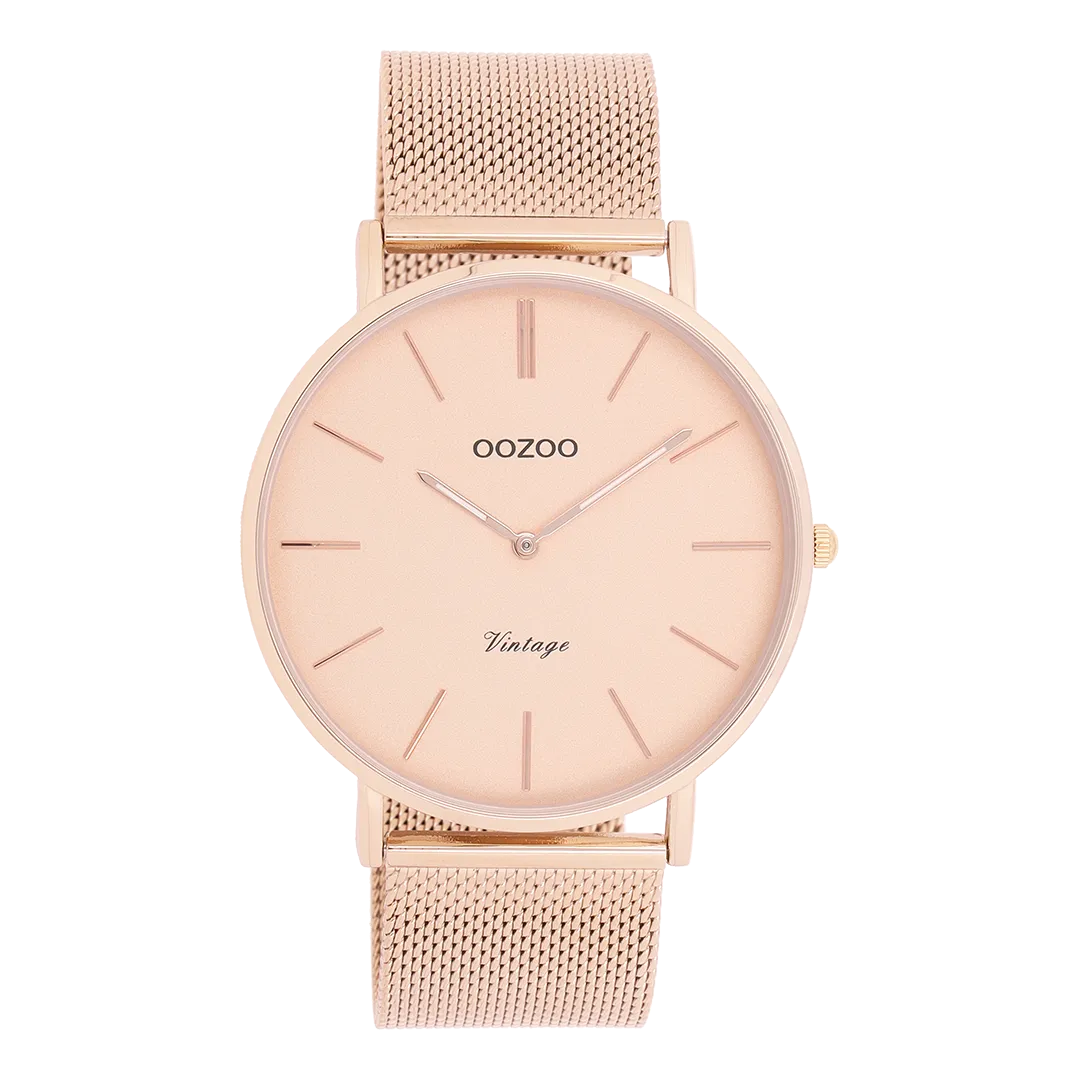 Rose gold coloured OOZOO watch with rose gold coloured metal mesh bracelet - C9920