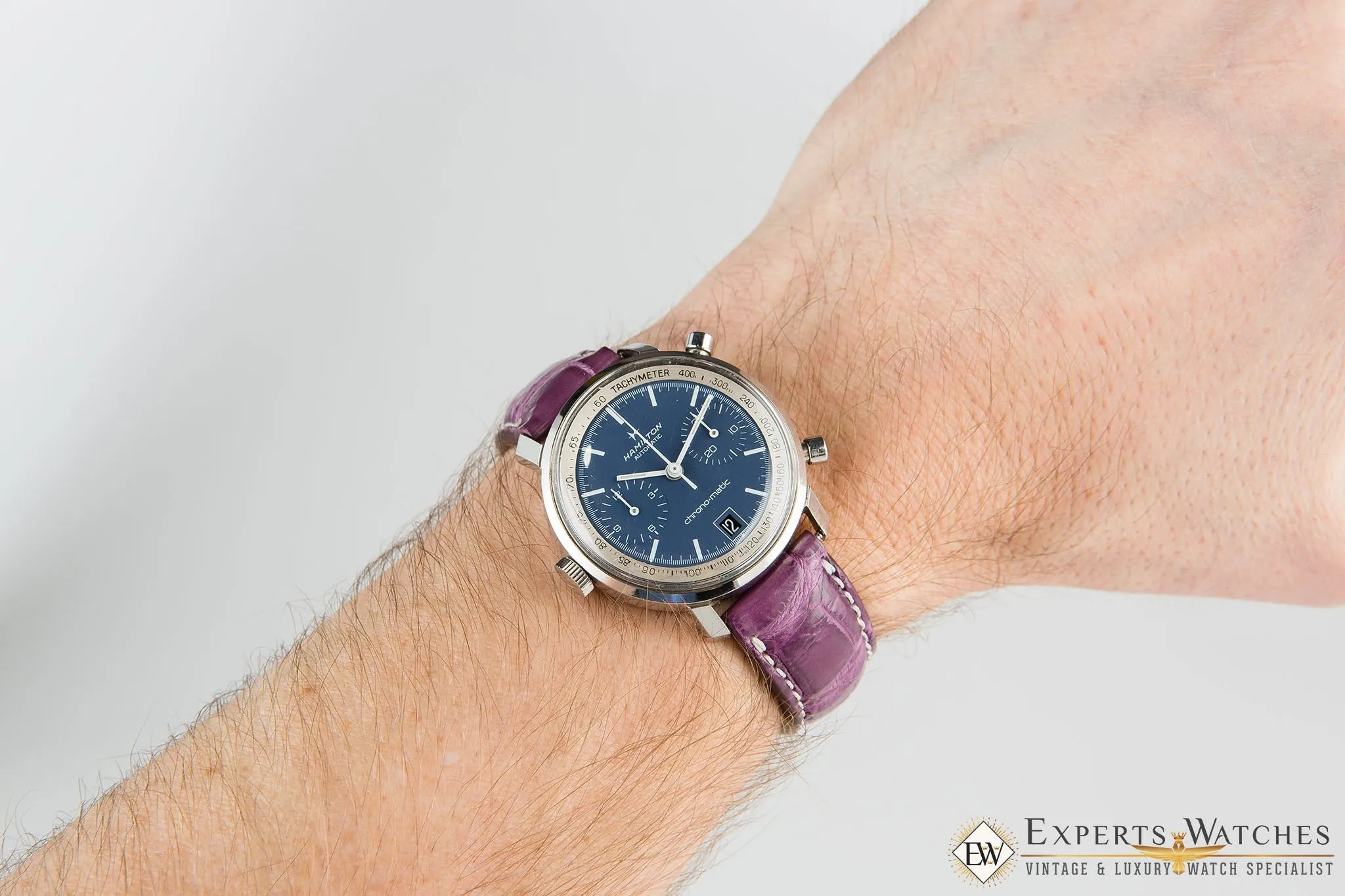 Serviced Vintage 1970's Hamilton Chrono-Matic Chronograph Date Blue Cal 11 Watch