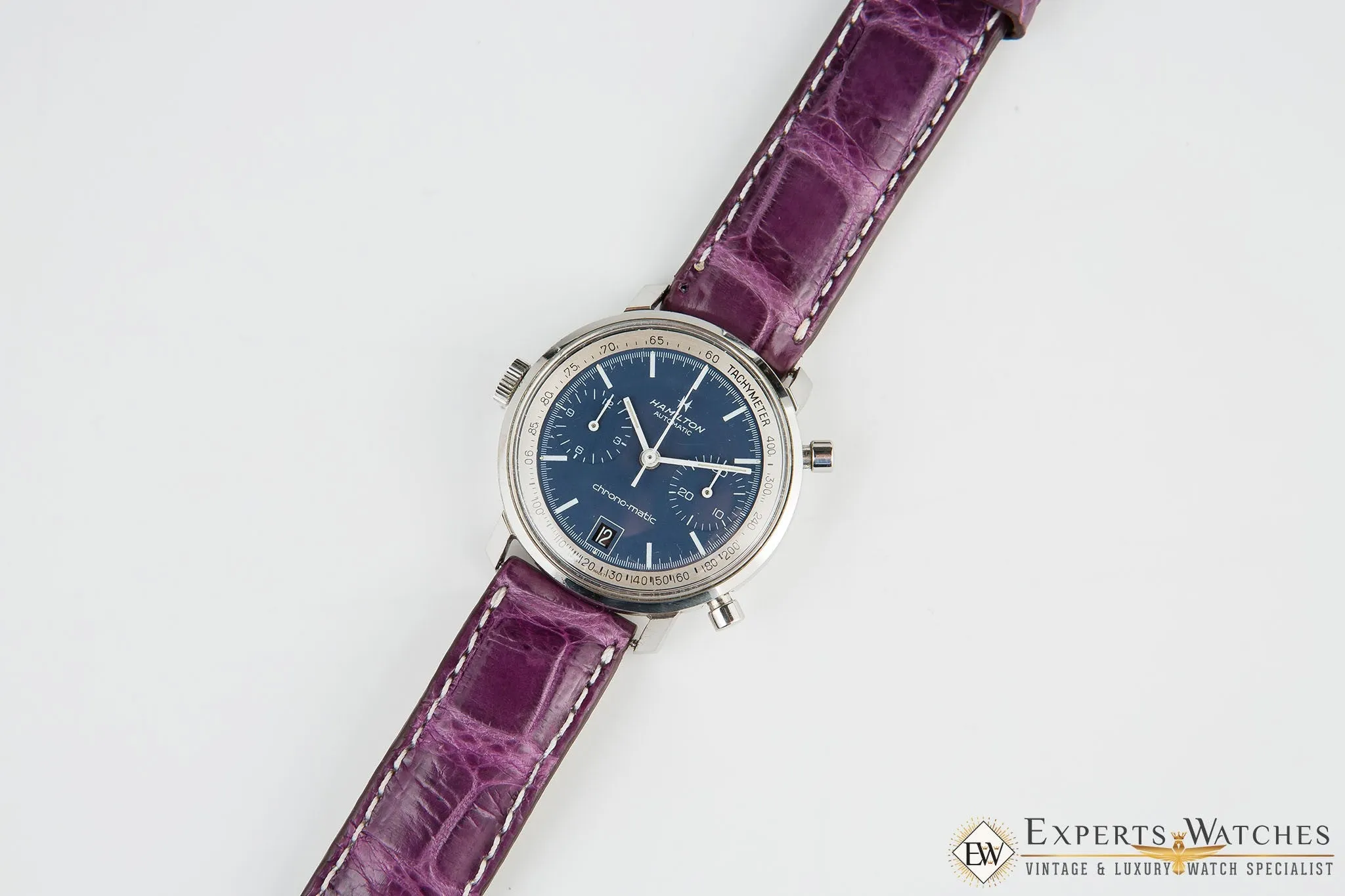 Serviced Vintage 1970's Hamilton Chrono-Matic Chronograph Date Blue Cal 11 Watch
