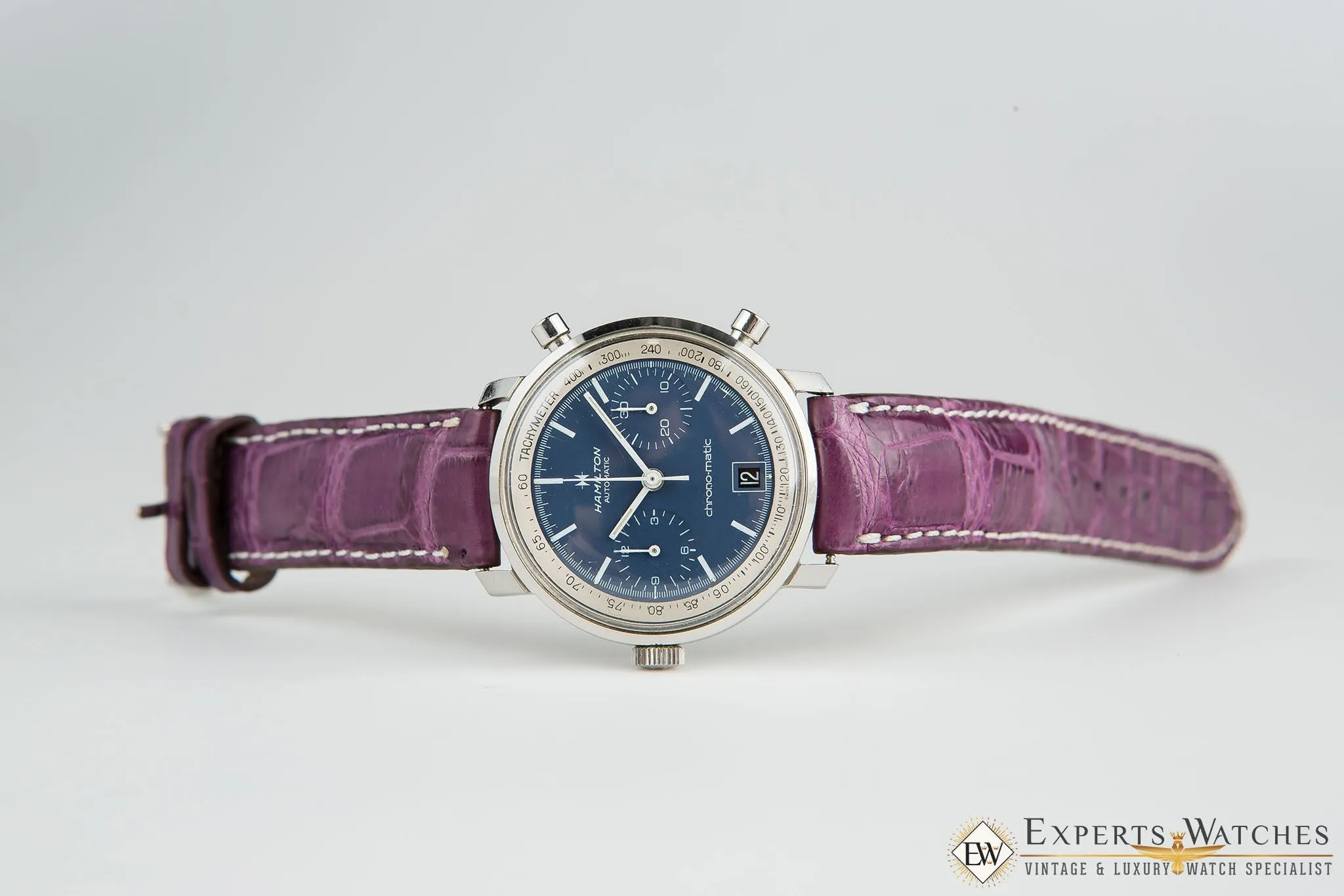 Serviced Vintage 1970's Hamilton Chrono-Matic Chronograph Date Blue Cal 11 Watch