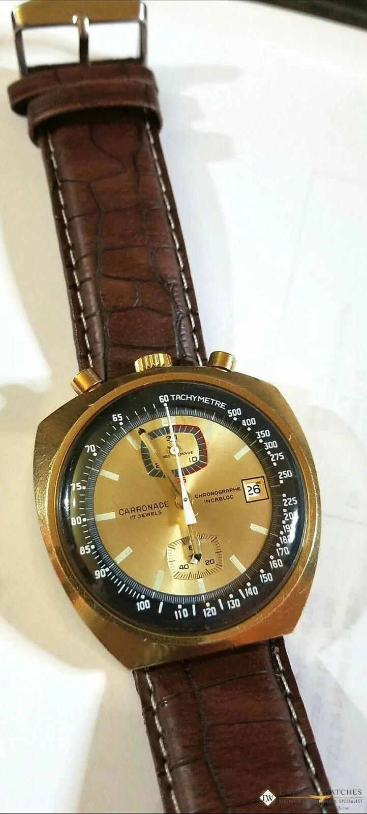 Serviced Vintage Carronade BullHead Chronograph Valjoux 7734 Gold 42.50 mm Watch