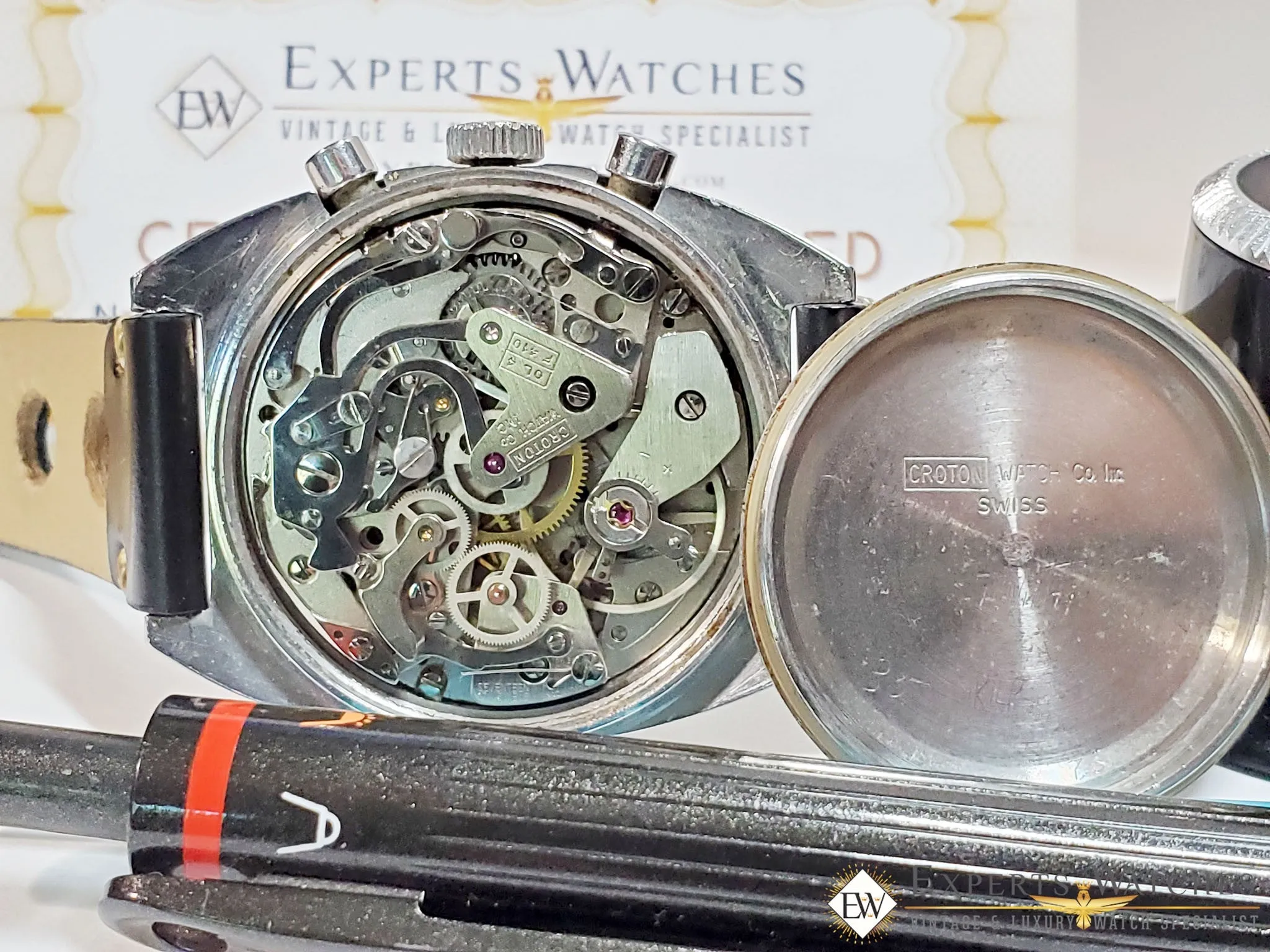 Serviced Vintage Croton 1878 chronograph Valjoux 7733 Panda Dial Heuer Box Watch