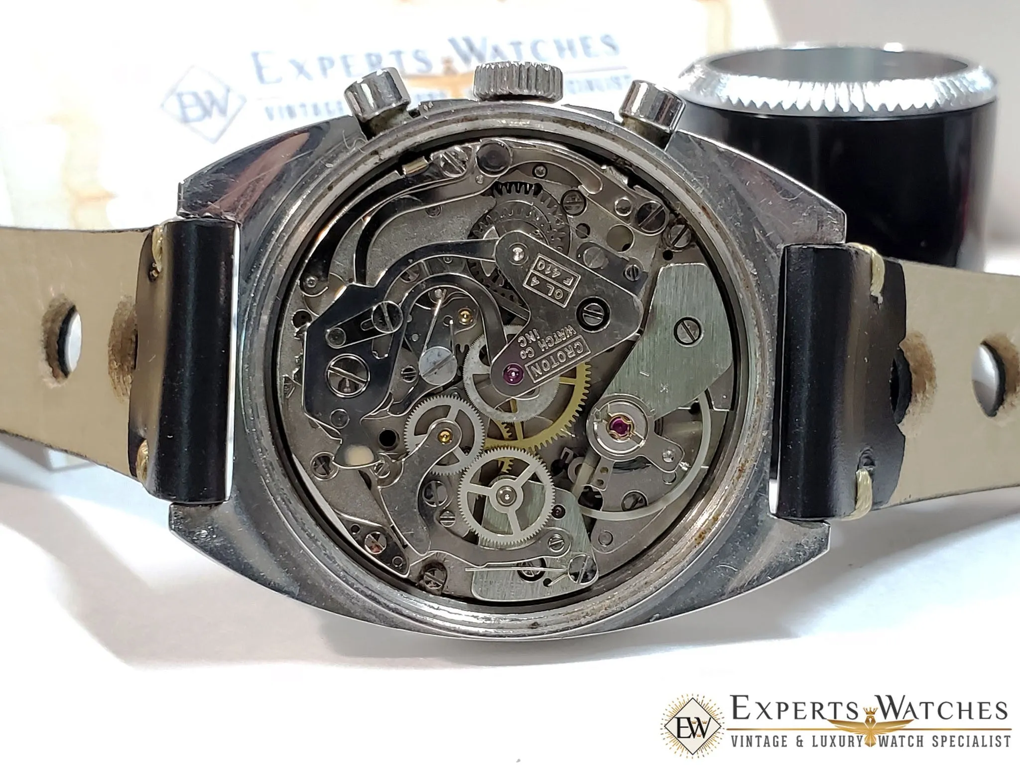 Serviced Vintage Croton 1878 chronograph Valjoux 7733 Panda Dial Heuer Box Watch