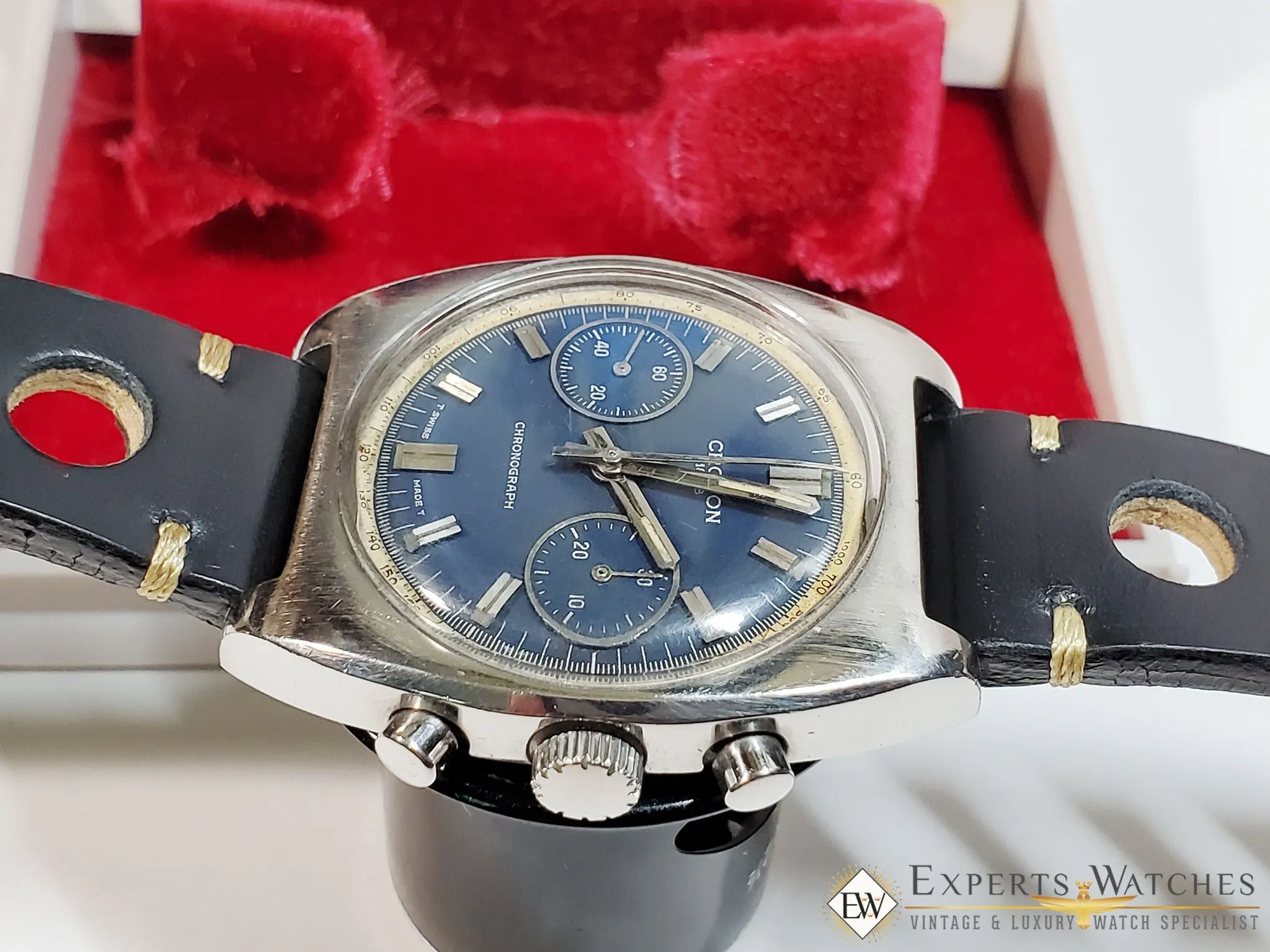 Serviced Vintage Croton 1878 chronograph Valjoux 7733 Panda Dial Heuer Box Watch