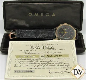 Serviced Vintage OMEGA 2872 OT 18K GOLD CHRONOGRAPH 320 Pre 321 Box & Paper 1952