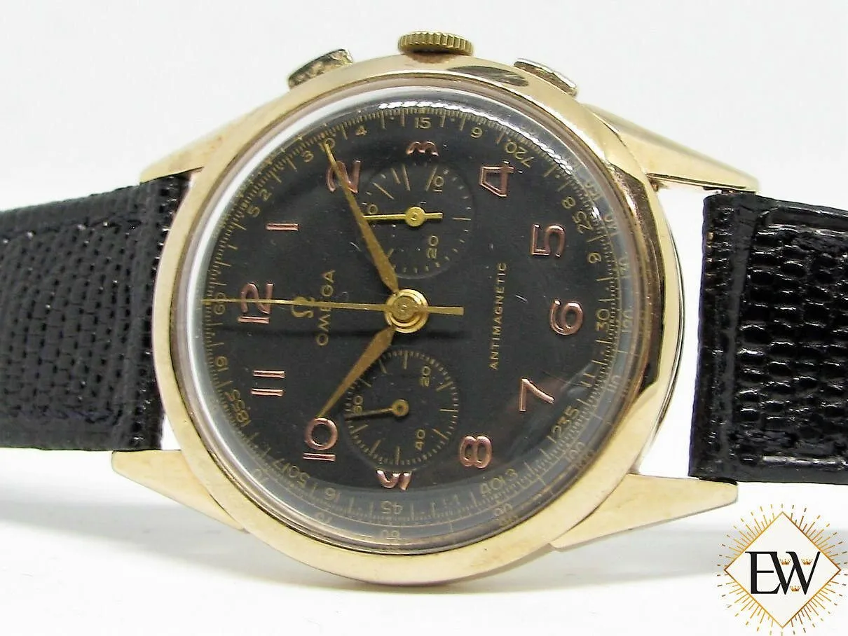 Serviced Vintage OMEGA 2872 OT 18K GOLD CHRONOGRAPH 320 Pre 321 Box & Paper 1952