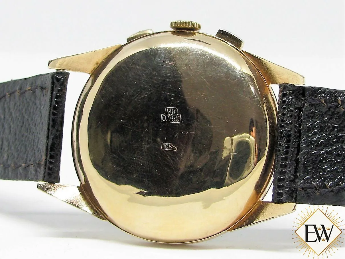 Serviced Vintage OMEGA 2872 OT 18K GOLD CHRONOGRAPH 320 Pre 321 Box & Paper 1952