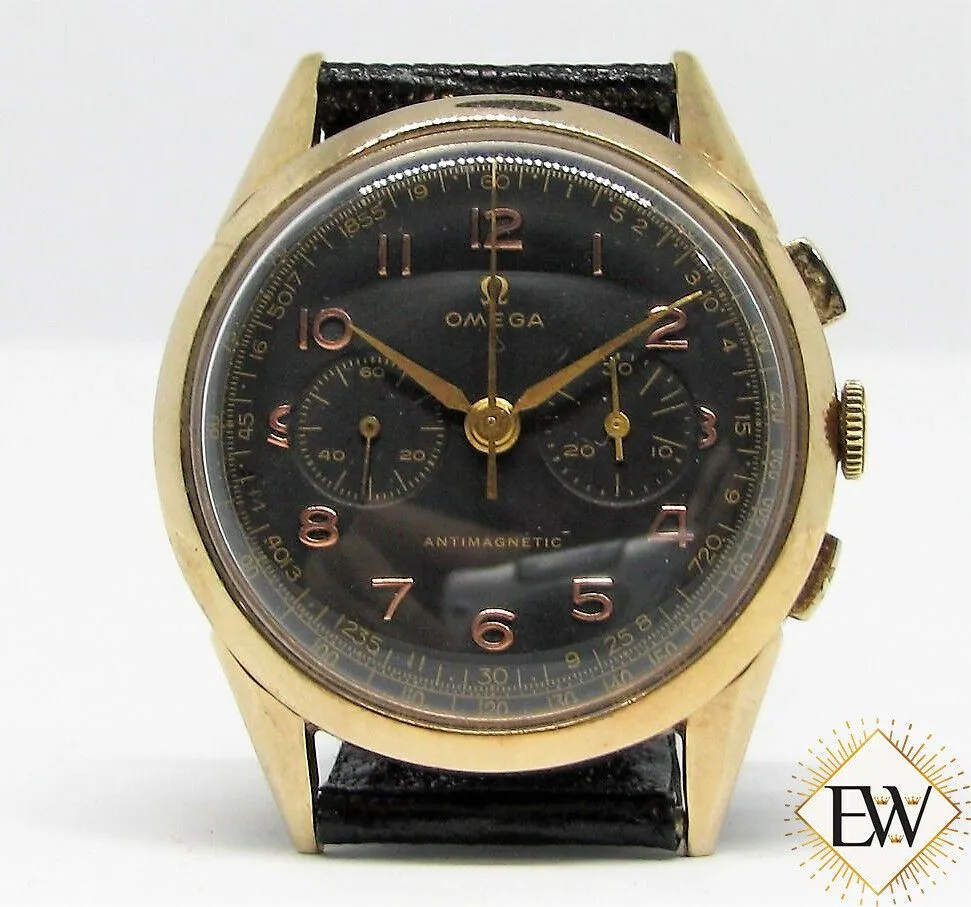 Serviced Vintage OMEGA 2872 OT 18K GOLD CHRONOGRAPH 320 Pre 321 Box & Paper 1952