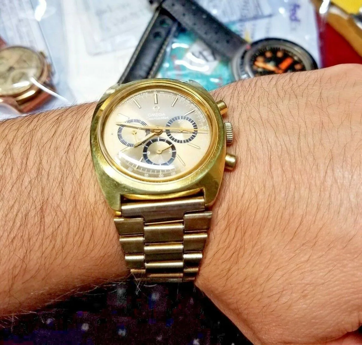 Serviced Vintage Omega SeaMaster 145.029 Gold Top Chronograph 1970 Cal 861 Watch