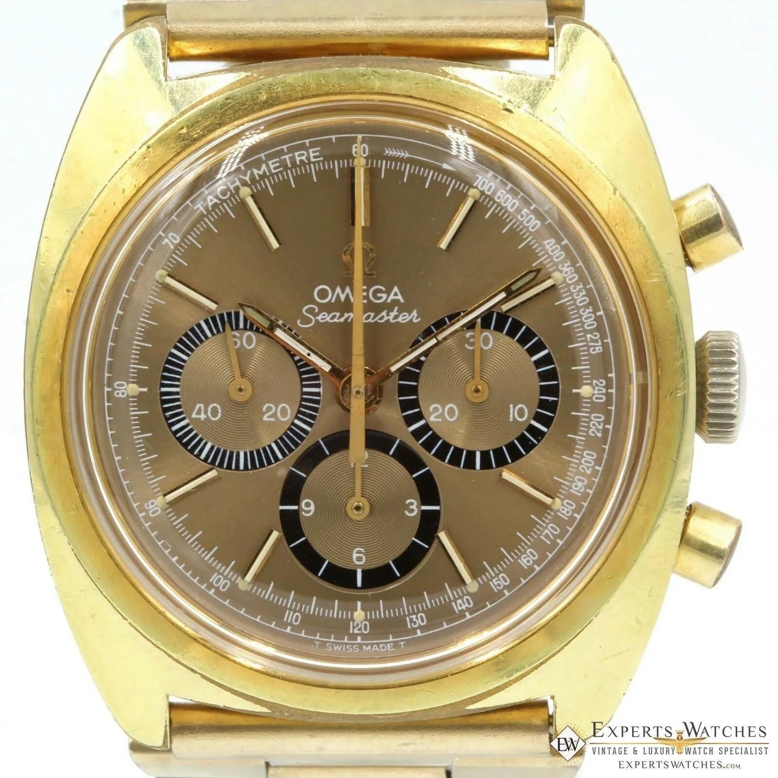 Serviced Vintage Omega SeaMaster 145.029 Gold Top Chronograph 1970 Cal 861 Watch