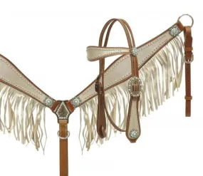 Showman ® metallic silver fringe alligator print headstall and breast collar set SH13123