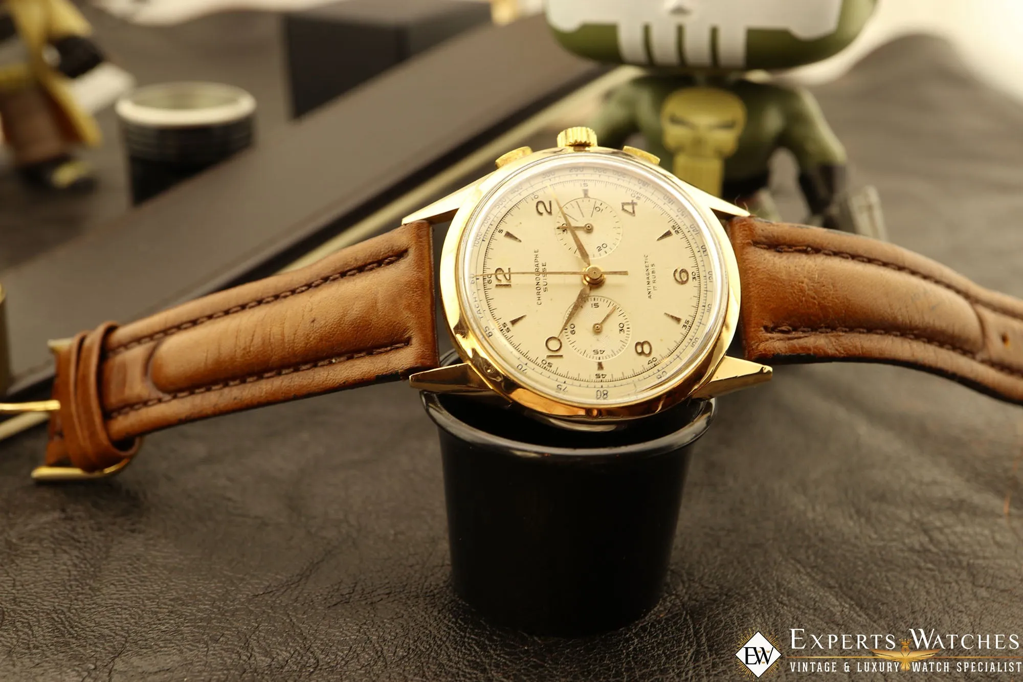 SOLD!!!  1950s Serviced Vintage Chronographe Suisse 18K Gold Lemania Cal 1270 (320 / 321)