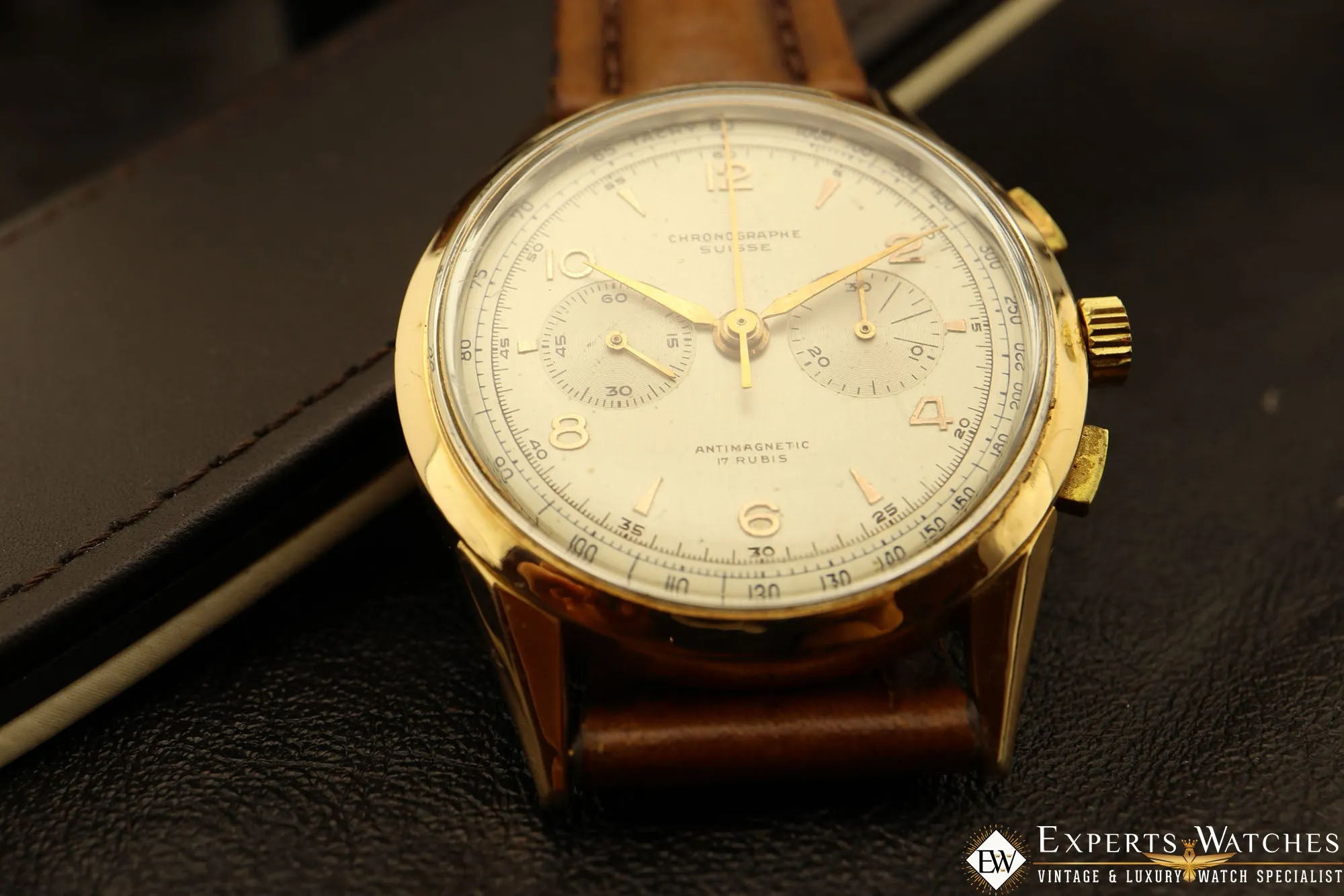 SOLD!!!  1950s Serviced Vintage Chronographe Suisse 18K Gold Lemania Cal 1270 (320 / 321)