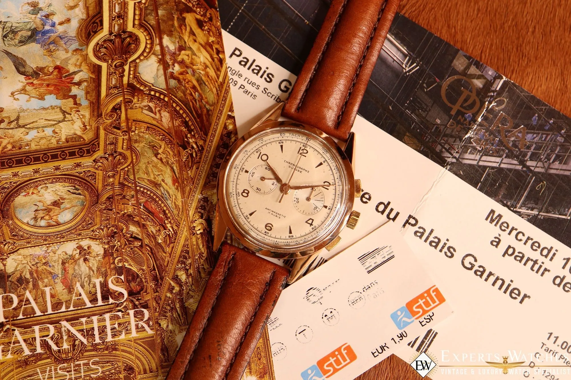 SOLD!!!  1950s Serviced Vintage Chronographe Suisse 18K Gold Lemania Cal 1270 (320 / 321)