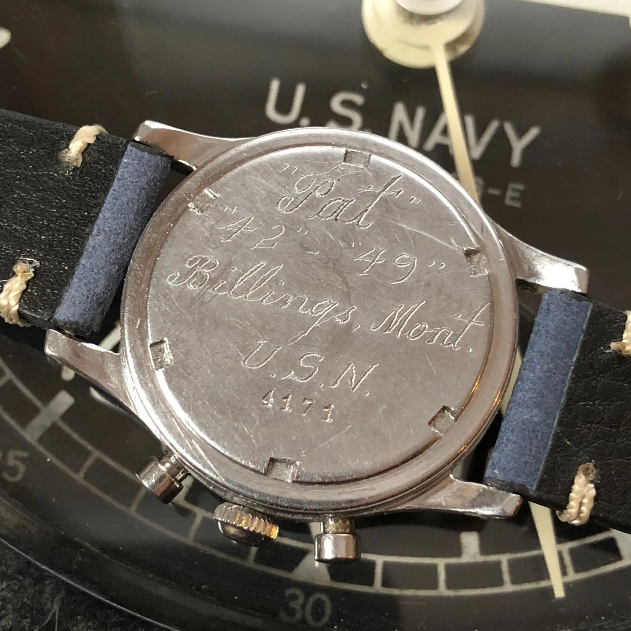 Sold - Lemania Vintage Military Pilot Aviator Chronograph Calibre 27 CH (Omega 321) Same as Omega 2451 - US Navy World War II Inscription 1942-1949