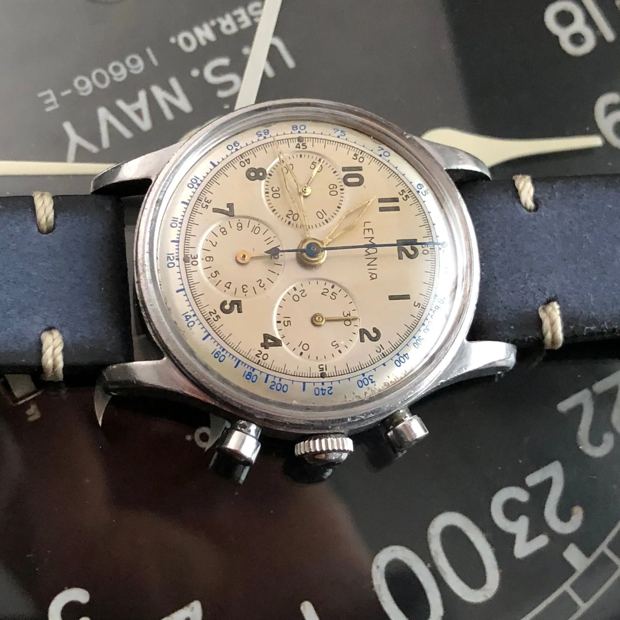 Sold - Lemania Vintage Military Pilot Aviator Chronograph Calibre 27 CH (Omega 321) Same as Omega 2451 - US Navy World War II Inscription 1942-1949