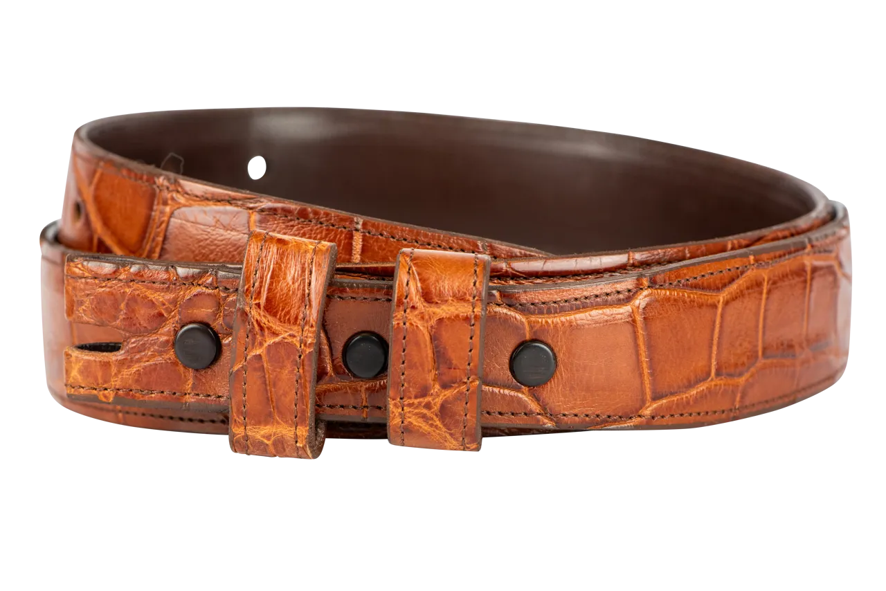 Stallion 1.25" Alligator Tapered Belt Strap - Antique Cognac