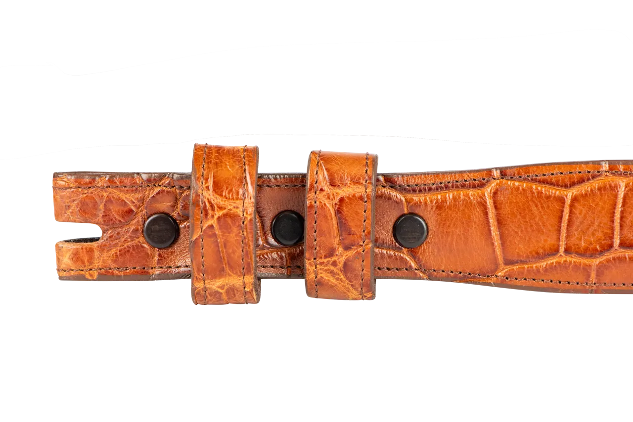 Stallion 1.25" Alligator Tapered Belt Strap - Antique Cognac
