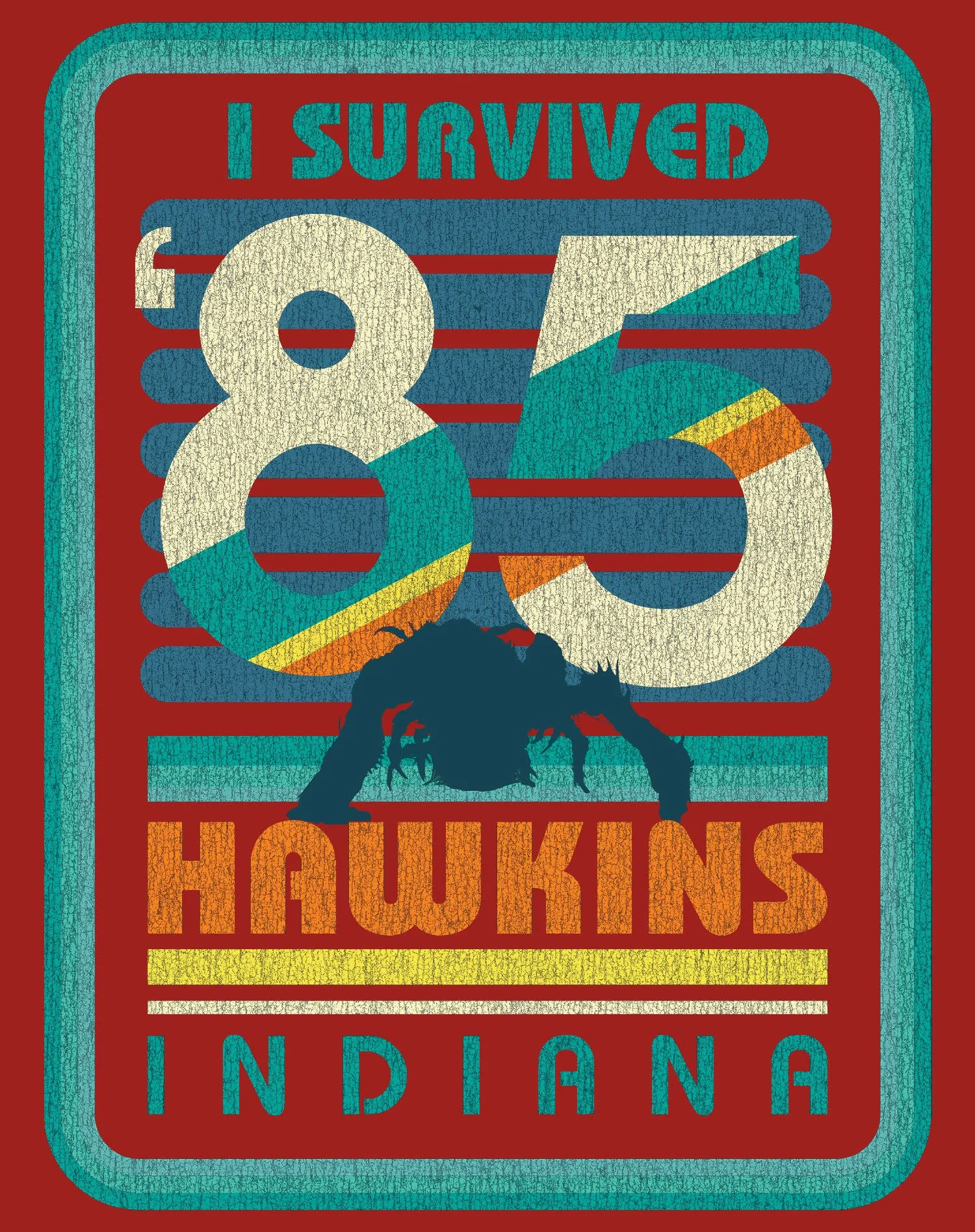 Stranger Things Vintage Demogorgon Poster Hawkins Indiana I Survived 85 Official Sweatshirt
