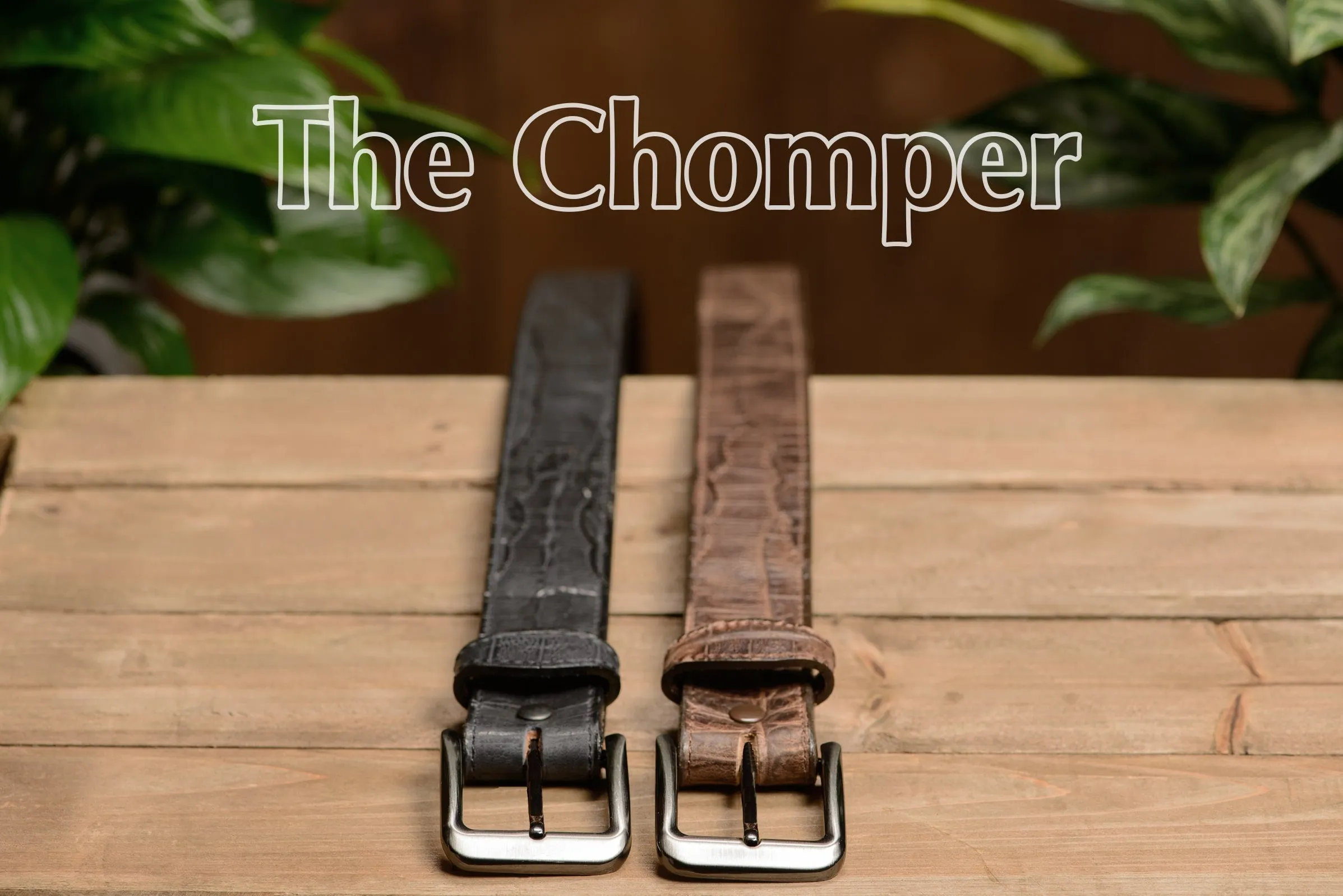The Chomper: Mens Black Alligator-Stitched Leather Belt - 1.50"