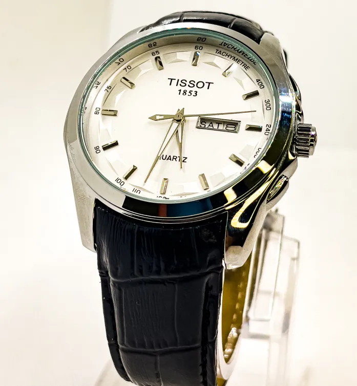 Tissot Analog Watch for Men Leather Strap | Silver with Elegant White