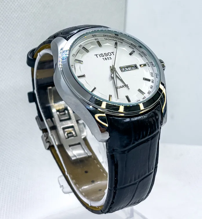 Tissot Analog Watch for Men Leather Strap | Silver with Elegant White