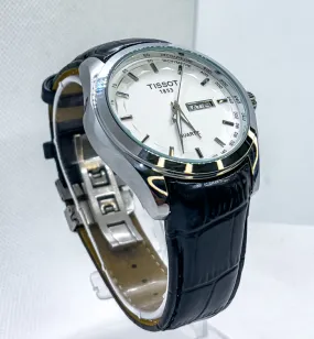 Tissot Analog Watch for Men Leather Strap | Silver with Elegant White