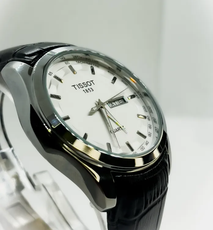 Tissot Analog Watch for Men Leather Strap | Silver with Elegant White
