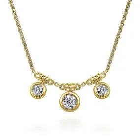 Triple Diamond Bezel Adjustable Necklace 14K Yellow Gold