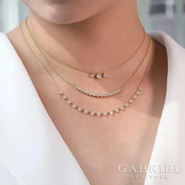 Triple Diamond Bezel Adjustable Necklace 14K Yellow Gold
