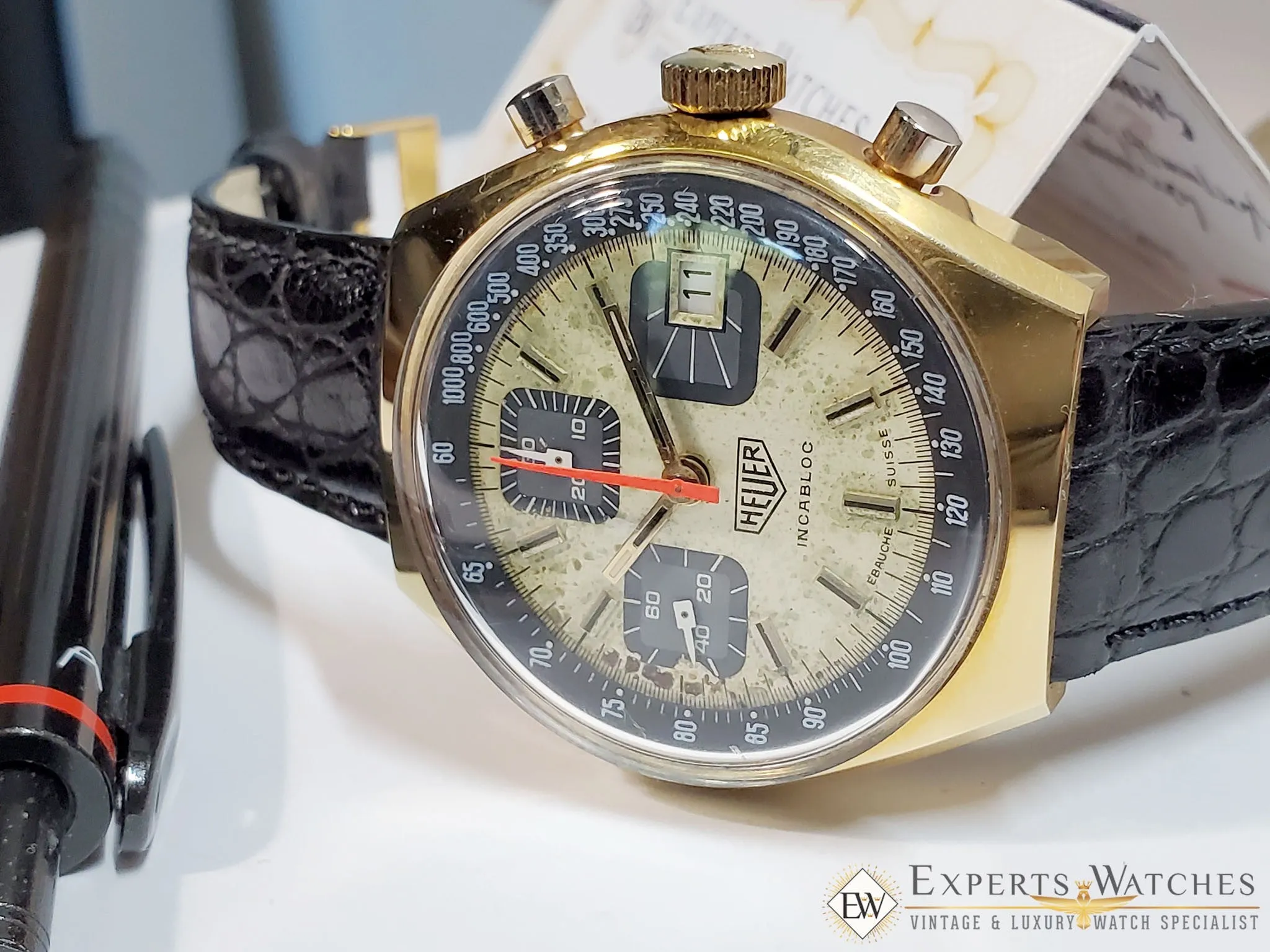 Vintage 1970s Heuer Chronograph Watch Valujoux 7765 1589 1611 1614 13-1 Box