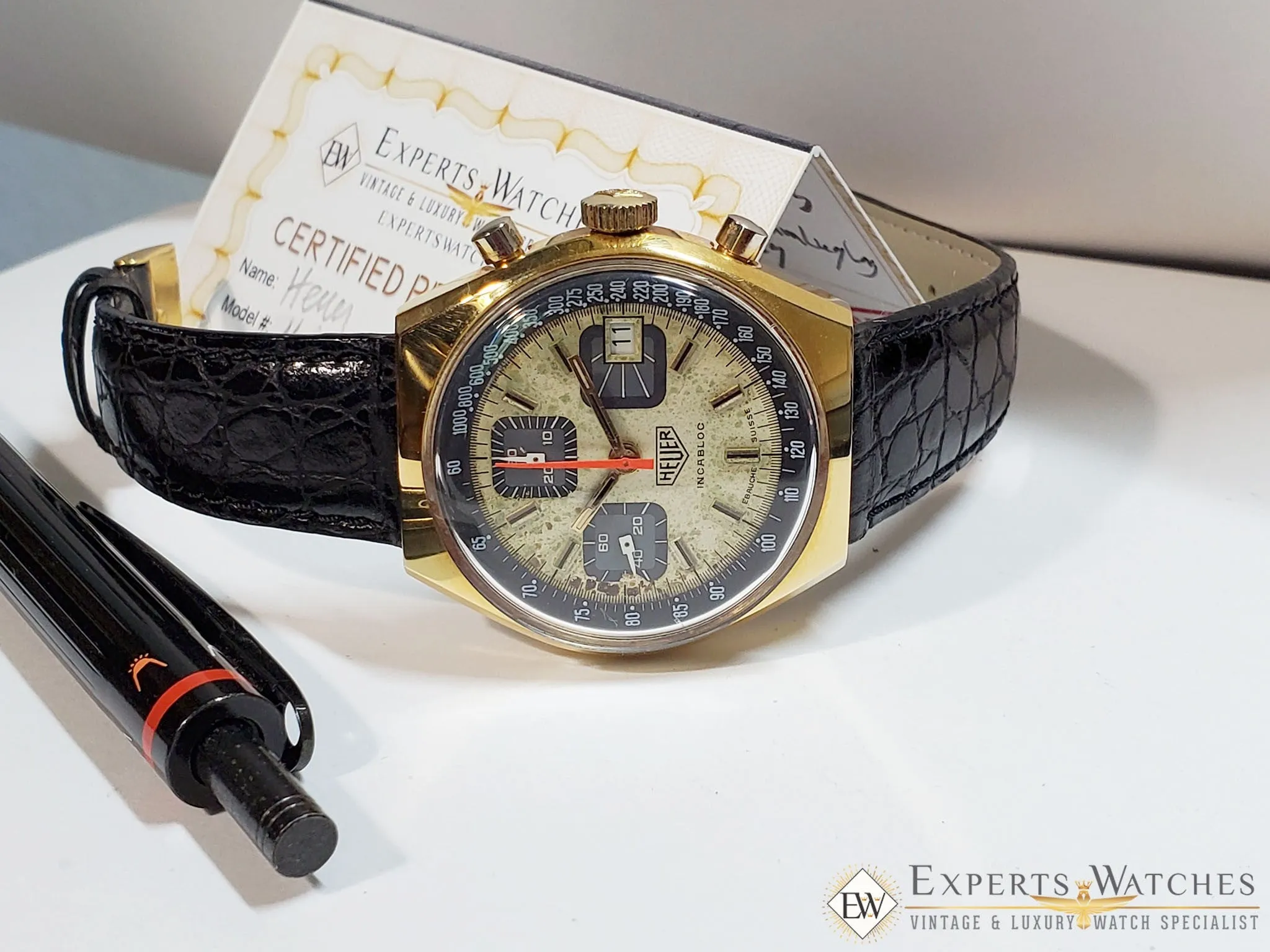 Vintage 1970s Heuer Chronograph Watch Valujoux 7765 1589 1611 1614 13-1 Box