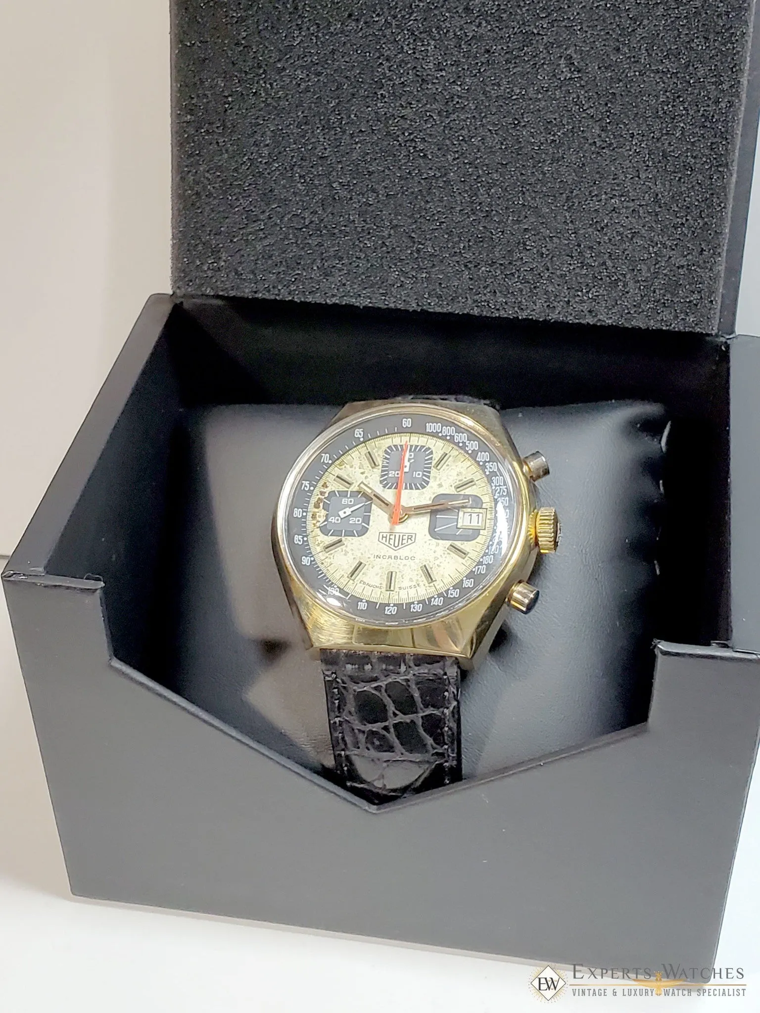 Vintage 1970s Heuer Chronograph Watch Valujoux 7765 1589 1611 1614 13-1 Box