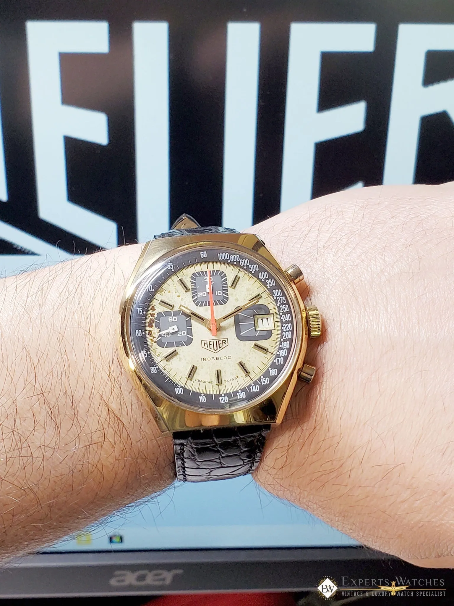 Vintage 1970s Heuer Chronograph Watch Valujoux 7765 1589 1611 1614 13-1 Box