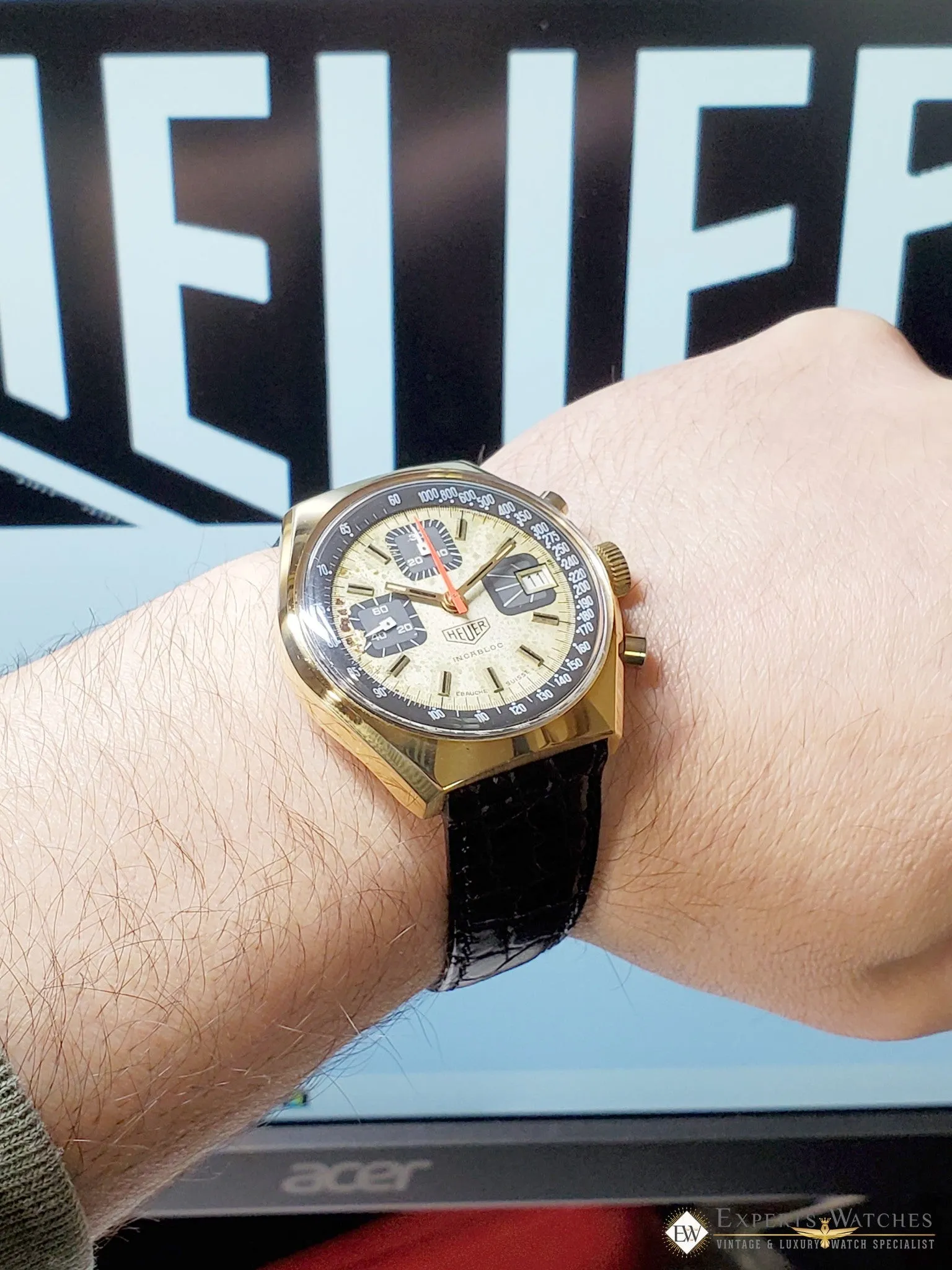 Vintage 1970s Heuer Chronograph Watch Valujoux 7765 1589 1611 1614 13-1 Box