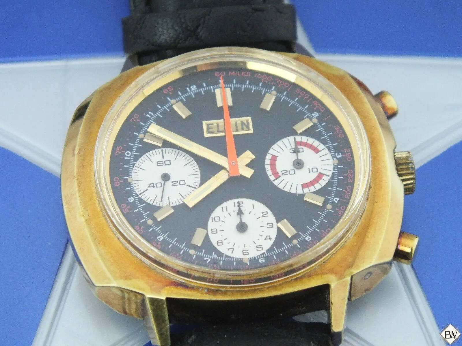 Vintage Elgin 60's Chronograph Valjoux 7736 Watch Panda Cal 330 (73643 814) Box