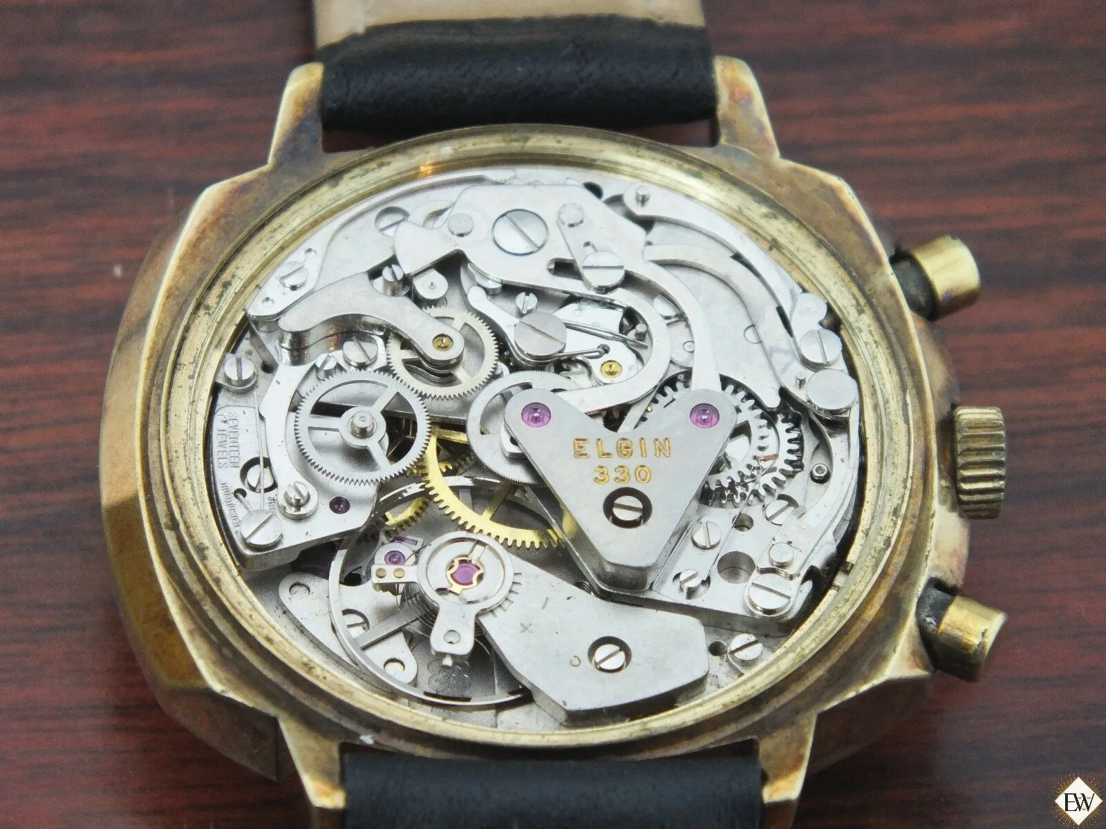 Vintage Elgin 60's Chronograph Valjoux 7736 Watch Panda Cal 330 (73643 814) Box