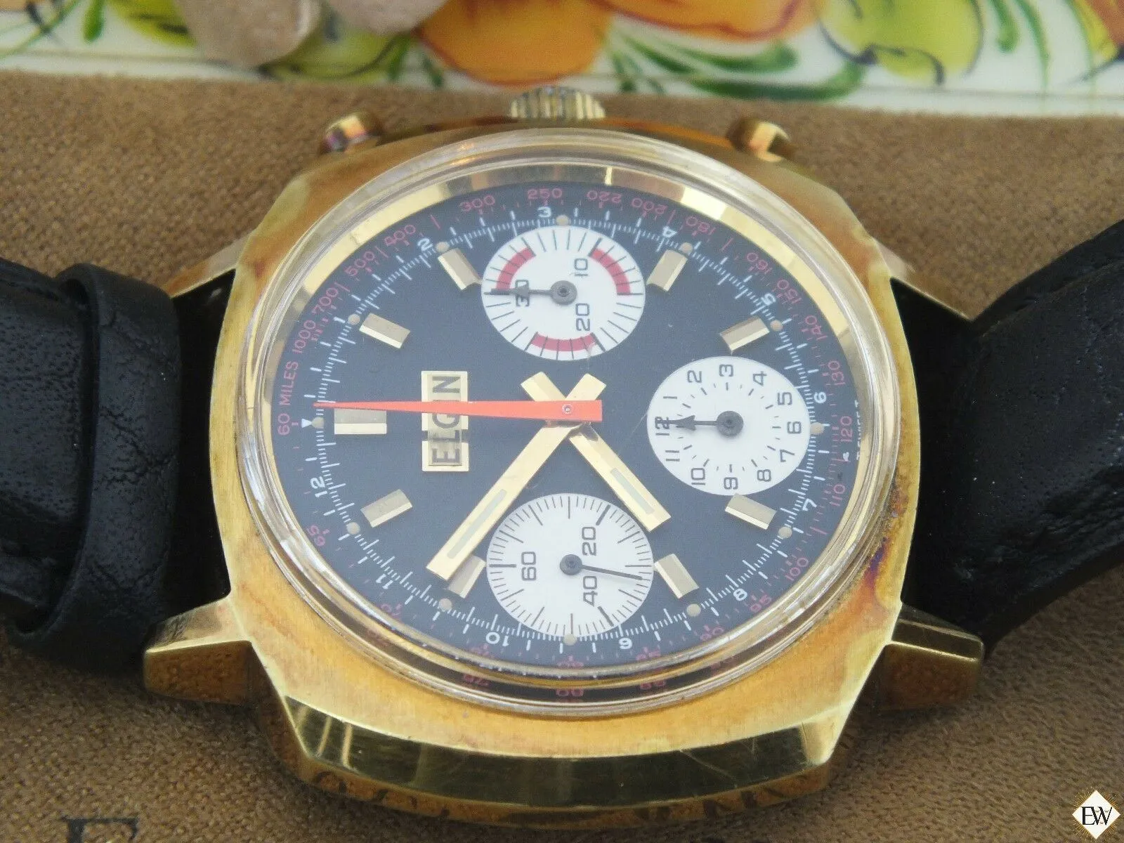 Vintage Elgin 60's Chronograph Valjoux 7736 Watch Panda Cal 330 (73643 814) Box