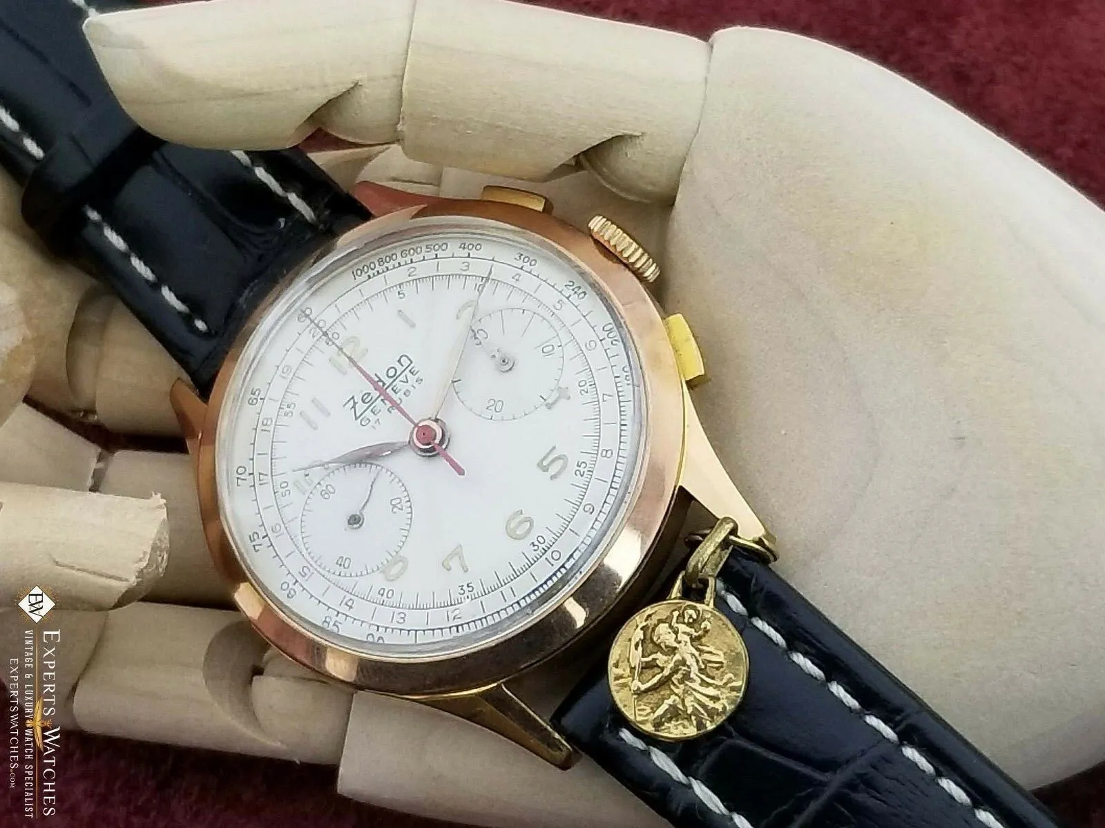 Vintage Zedon Geneve Chronograph Landeron 148 Gold Plated Watch Military NOS Tag