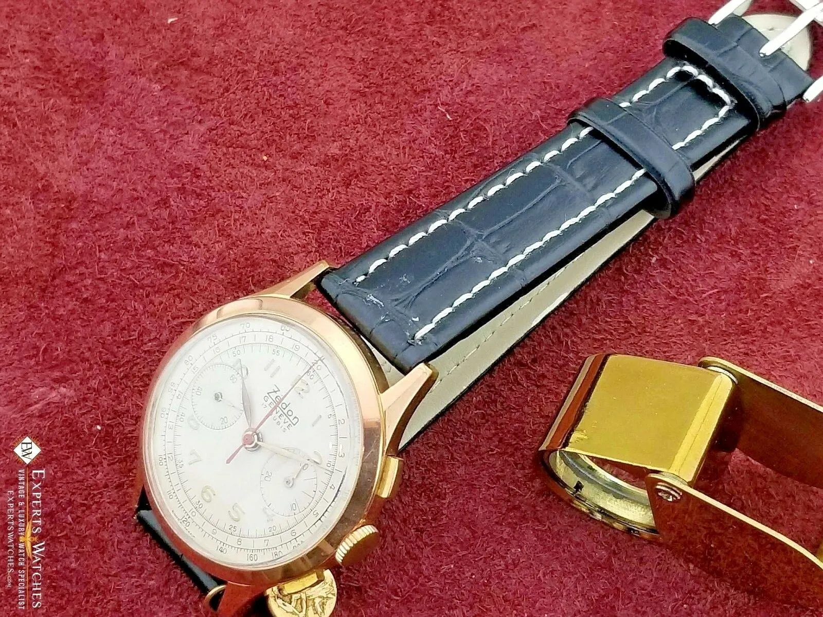 Vintage Zedon Geneve Chronograph Landeron 148 Gold Plated Watch Military NOS Tag