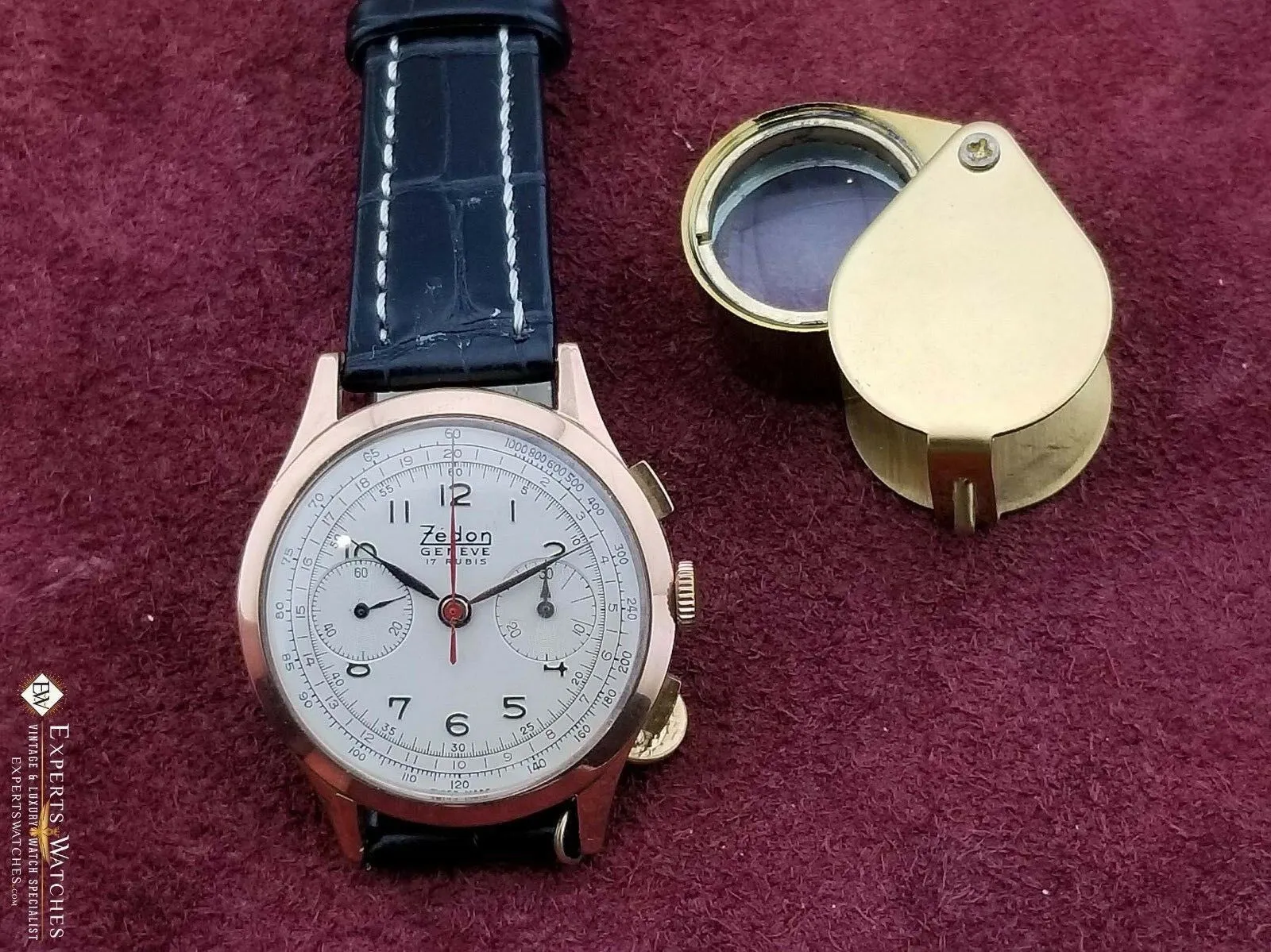 Vintage Zedon Geneve Chronograph Landeron 148 Gold Plated Watch Military NOS Tag