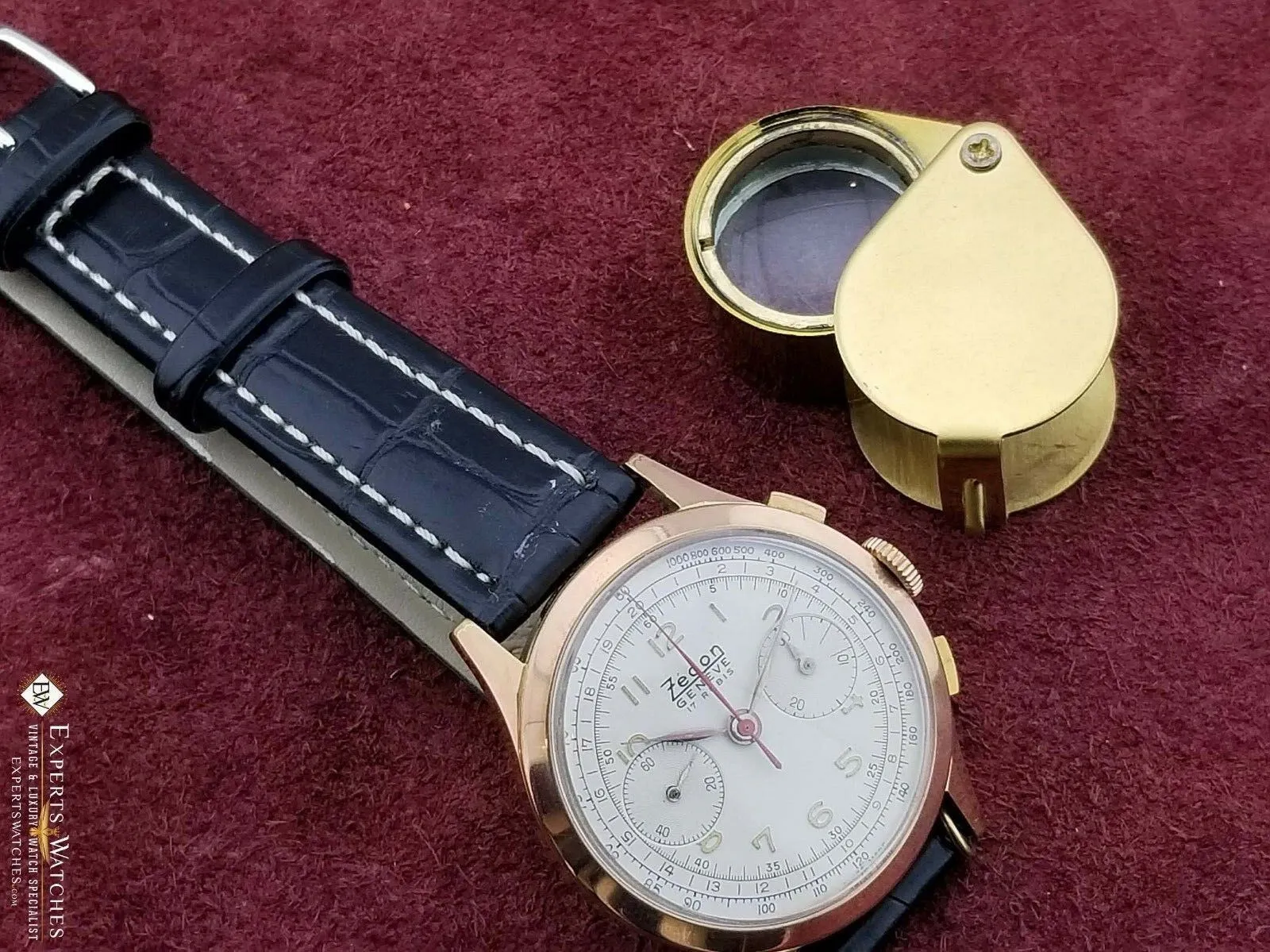 Vintage Zedon Geneve Chronograph Landeron 148 Gold Plated Watch Military NOS Tag