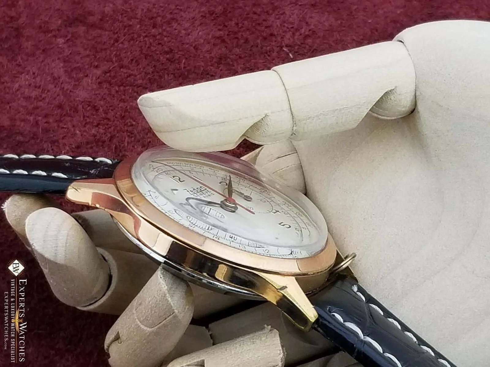 Vintage Zedon Geneve Chronograph Landeron 148 Gold Plated Watch Military NOS Tag