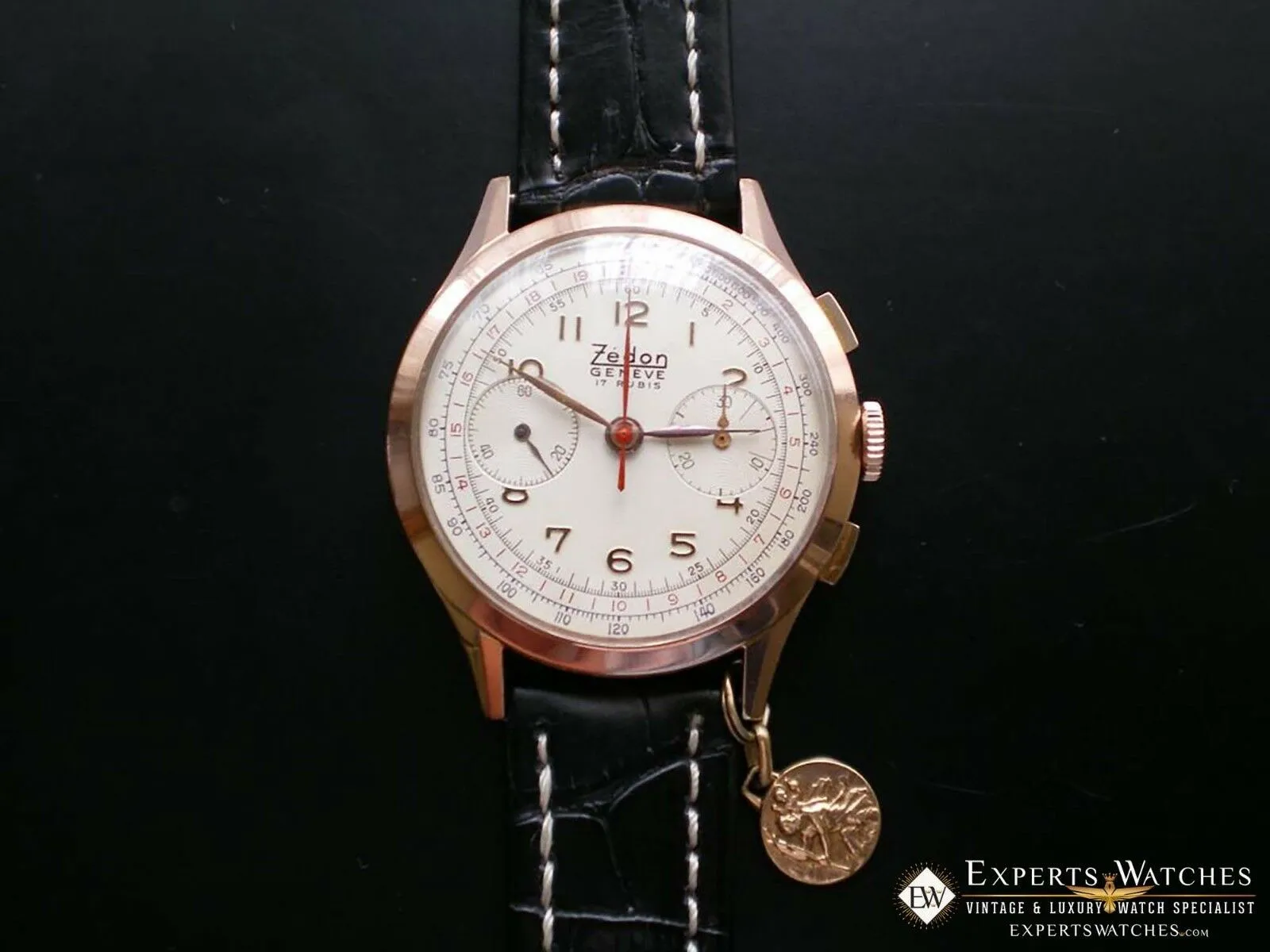 Vintage Zedon Geneve Chronograph Landeron 148 Gold Plated Watch Military NOS Tag