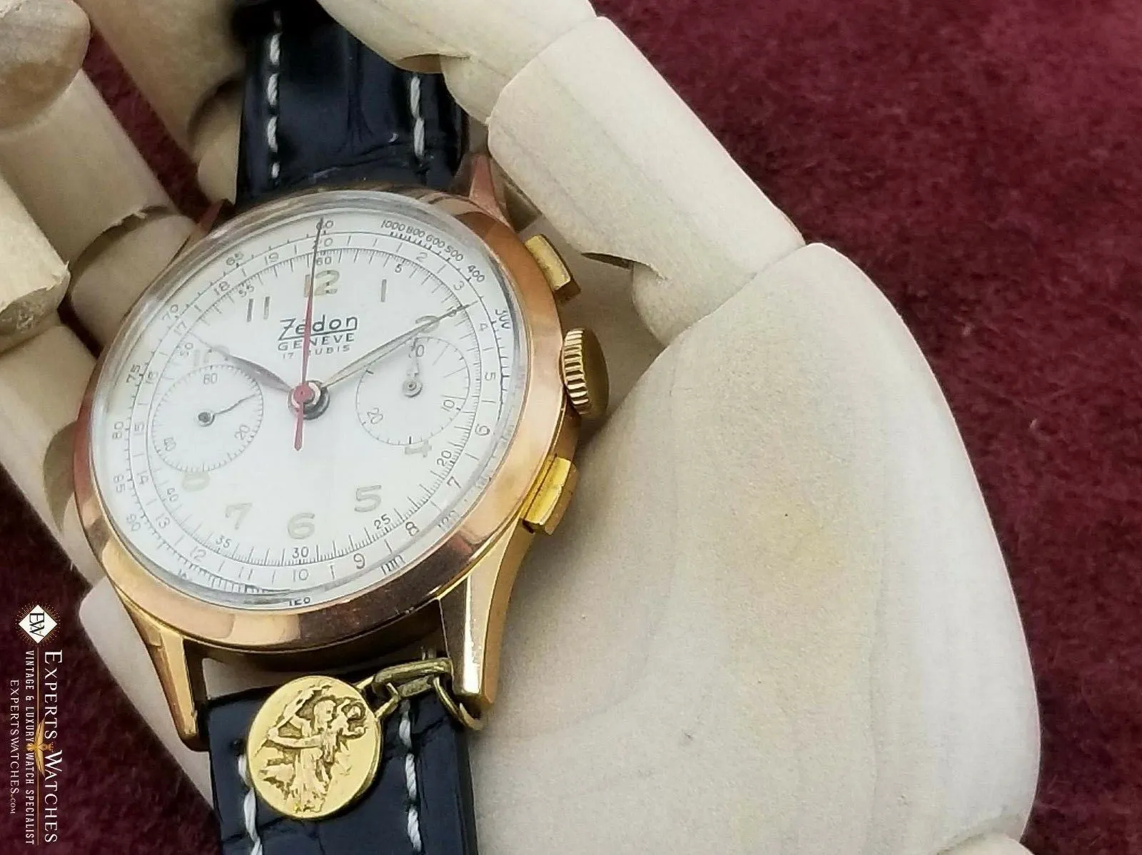 Vintage Zedon Geneve Chronograph Landeron 148 Gold Plated Watch Military NOS Tag