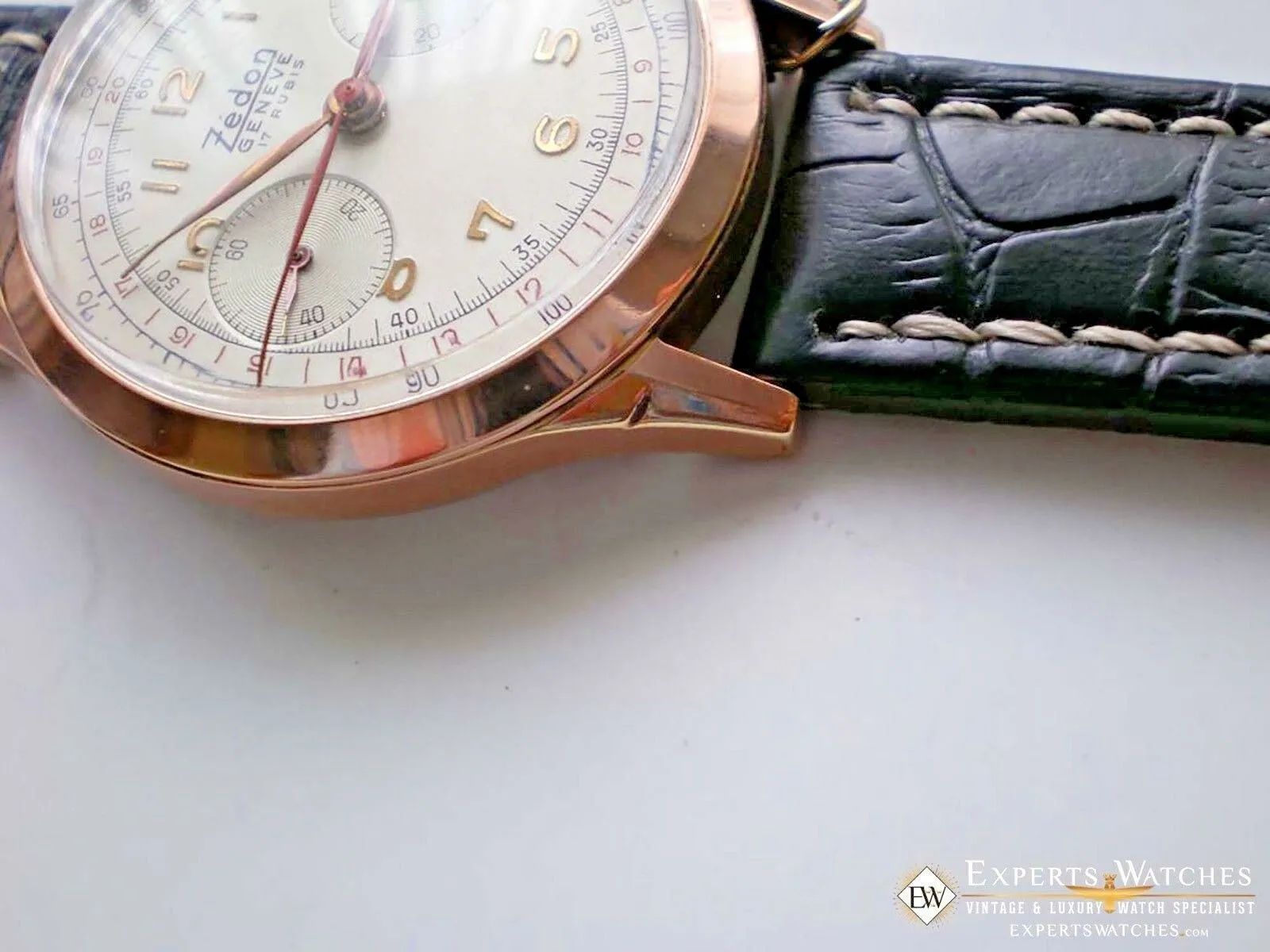 Vintage Zedon Geneve Chronograph Landeron 148 Gold Plated Watch Military NOS Tag