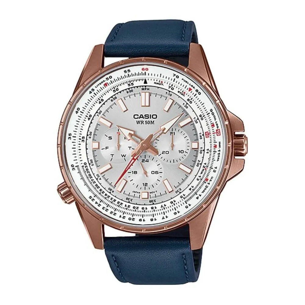 WW0242 Casio Enticer Sweep Second Rose Gold Leather Belt Watch MTP-SW320RL-7AVDF