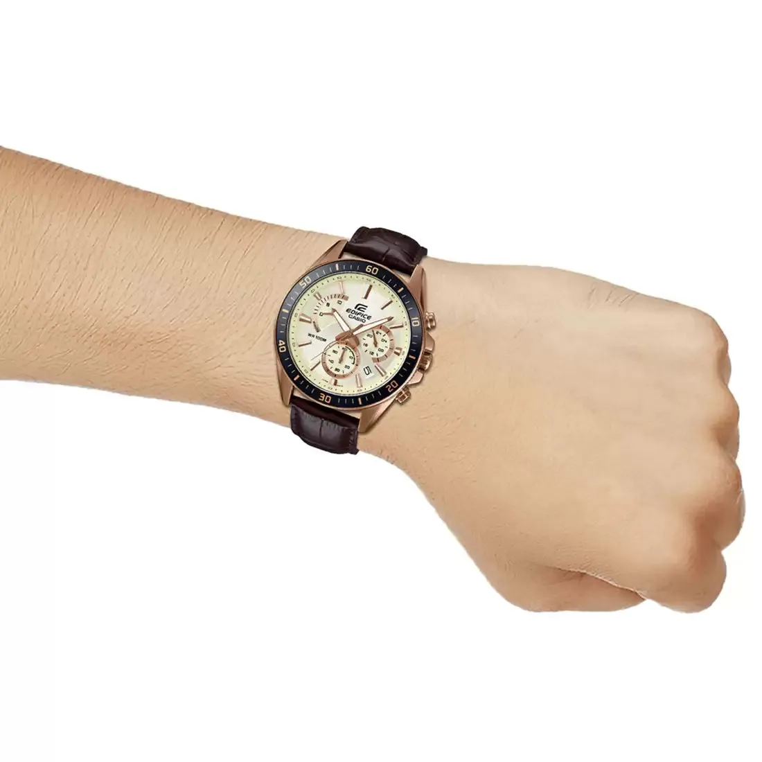 WW2015 Casio Edifice Chronograph Stainless Steel Rose Gold Leather Belt Watch EFR-552GL-7AVUDF