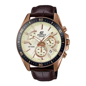 WW2015 Casio Edifice Chronograph Stainless Steel Rose Gold Leather Belt Watch EFR-552GL-7AVUDF